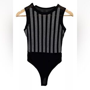 Mesh Sheer Black & Silver Rhinestone Bodysuit NWOT Size Small